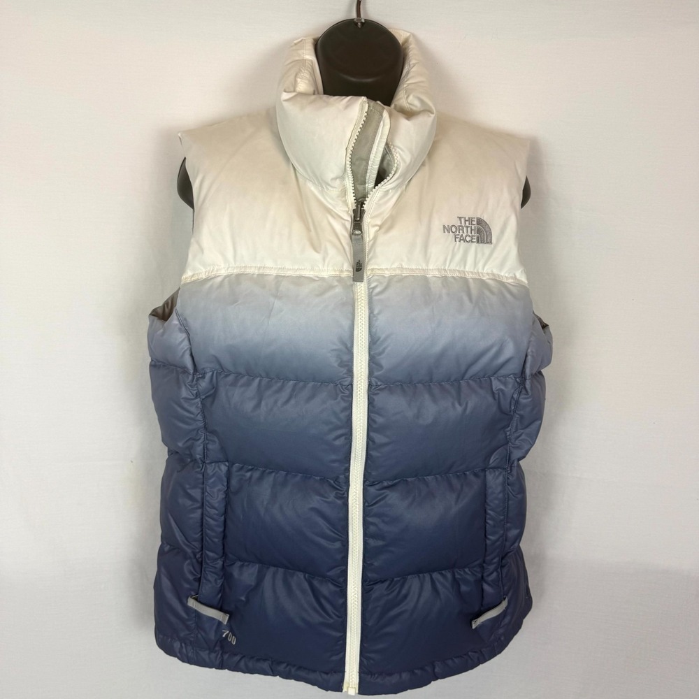 Vintage The North Face 700-Fill Down Vest Womens M White Ombré Gradient Full Zip